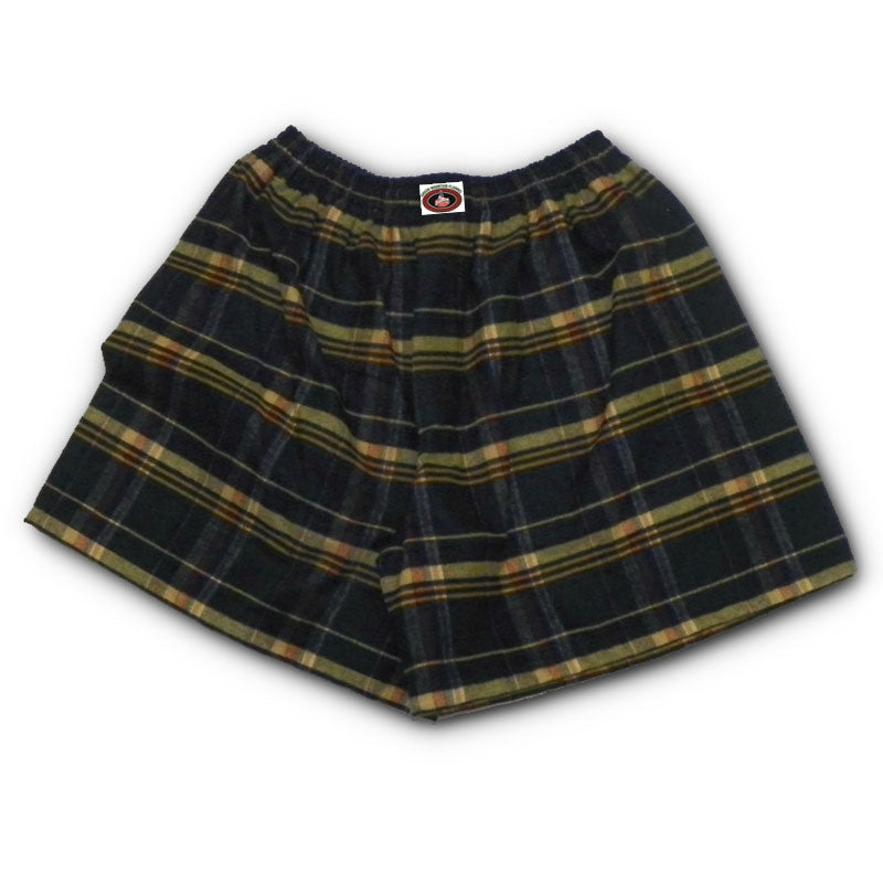 Green Mountain Flannel Shorts Spruce/Navy & Tan Front View