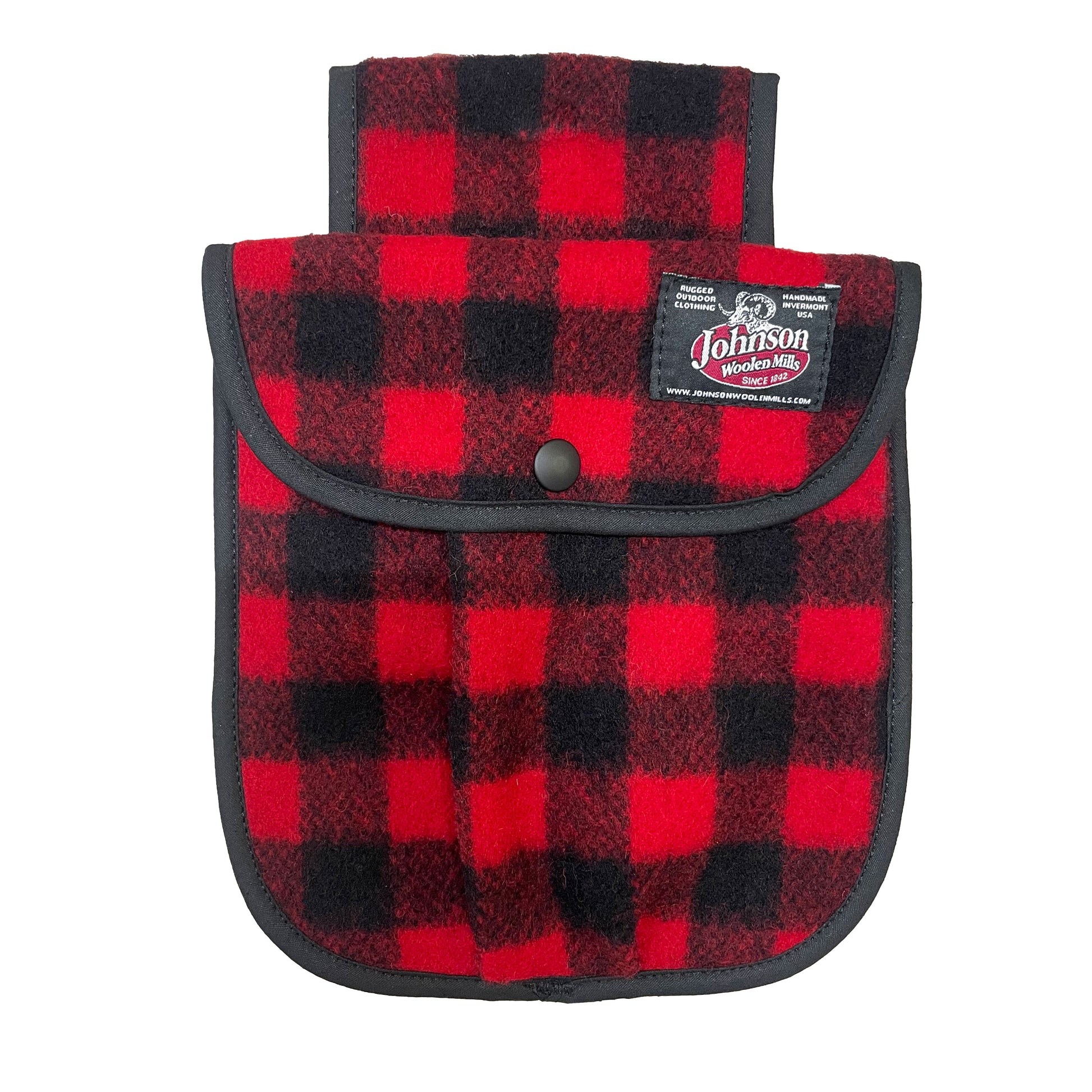 Wool red and black buffalo check black powder hunting pouch