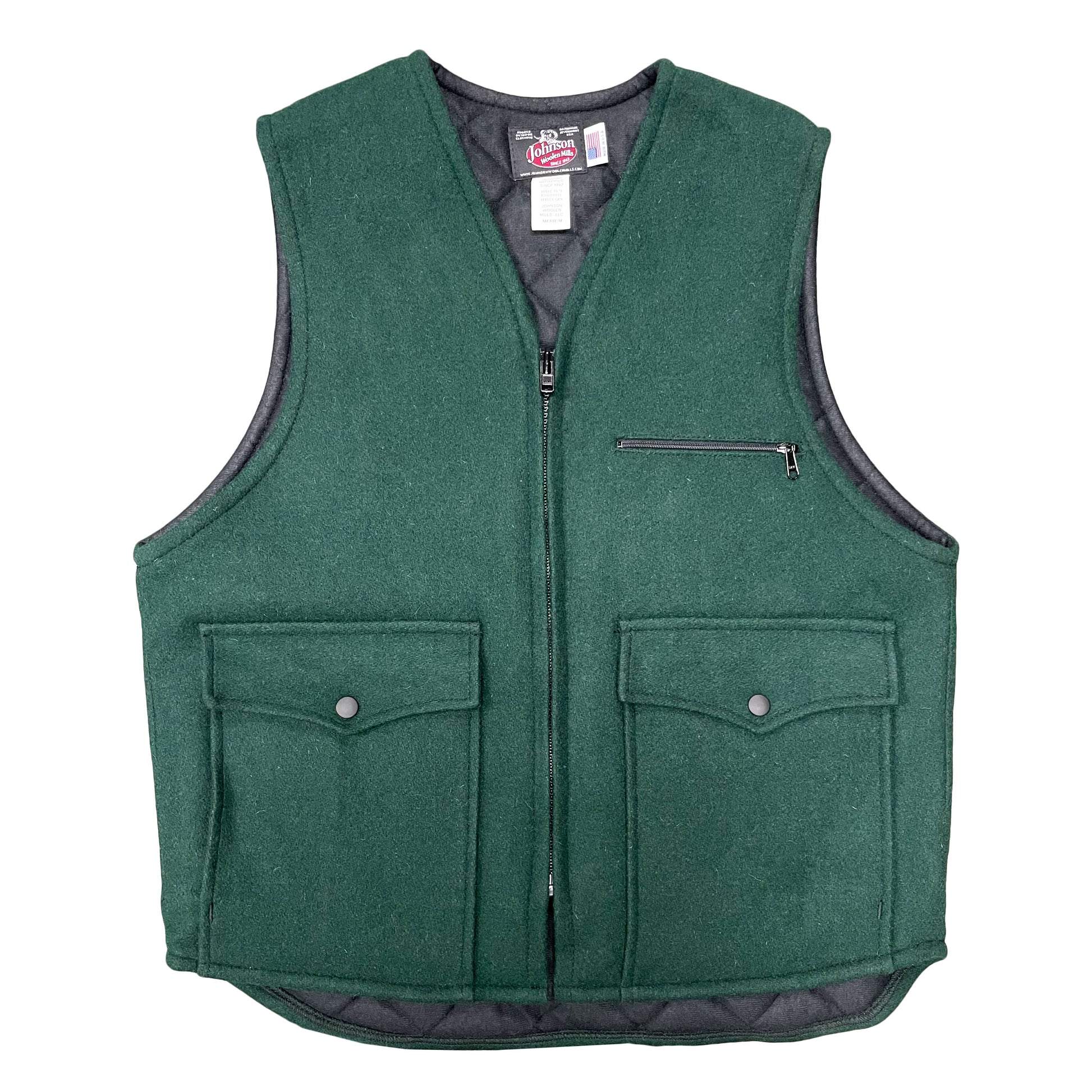 Vest with tricot lining, spruce green, zipper front, two large pockets and chest pocket, front view