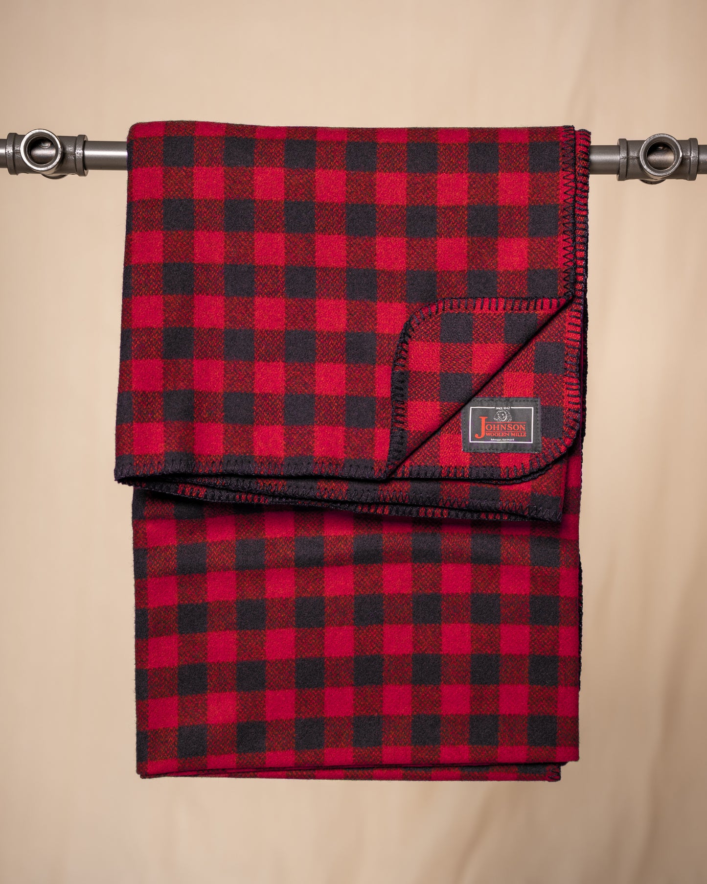 Johnson Woolen Mills throws Red & Black 1 inch buffalo squares folded front view