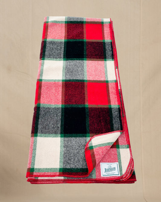 Johnson Woolen Mills Throw, Old Canadian Plaid, Rust/Green/Ivory/Black Plaid, unfolded view
