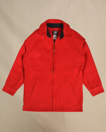 Womens Outback Jacket, Bright Scarlet, zipper front & button collar with over the shoulder cape, two slash pockets & button sleeves, zippered front view