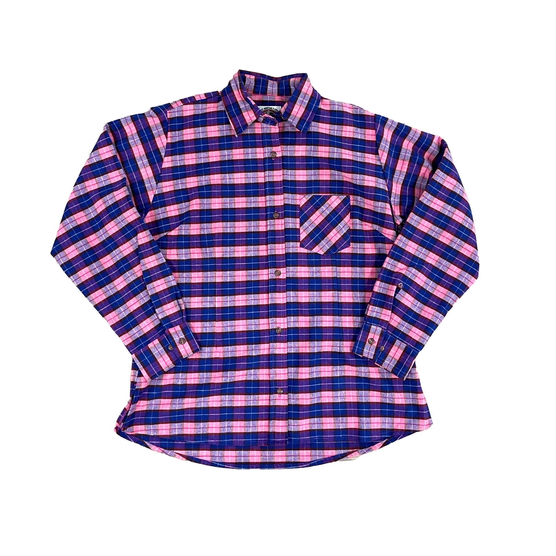 Women's flannel pink and purple plaid button down shirt