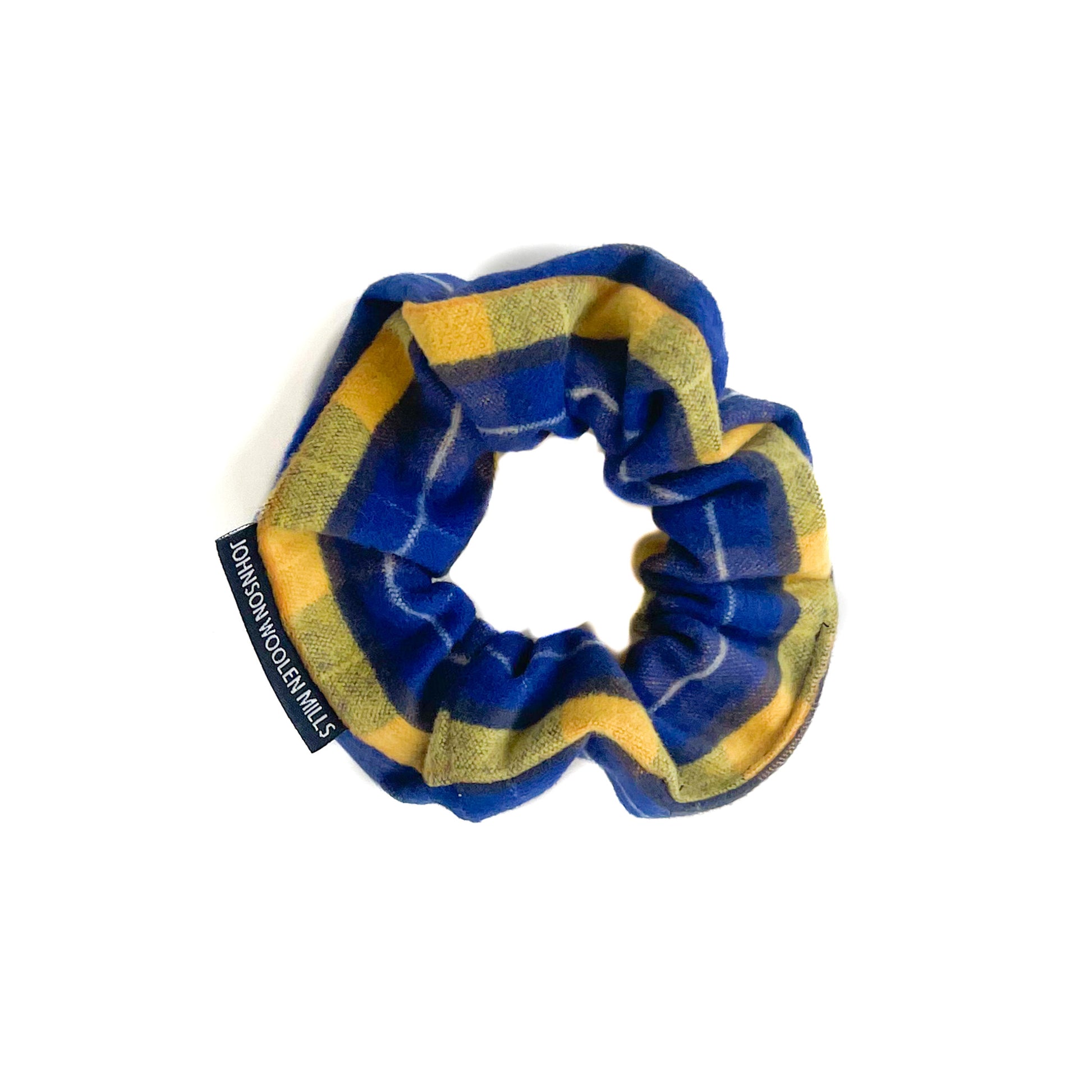 yellow and blue plaid flannel scrunchie