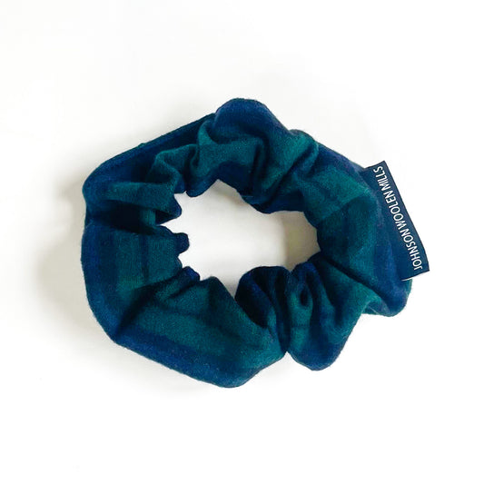 Navy and green plaid flannel scrunchie