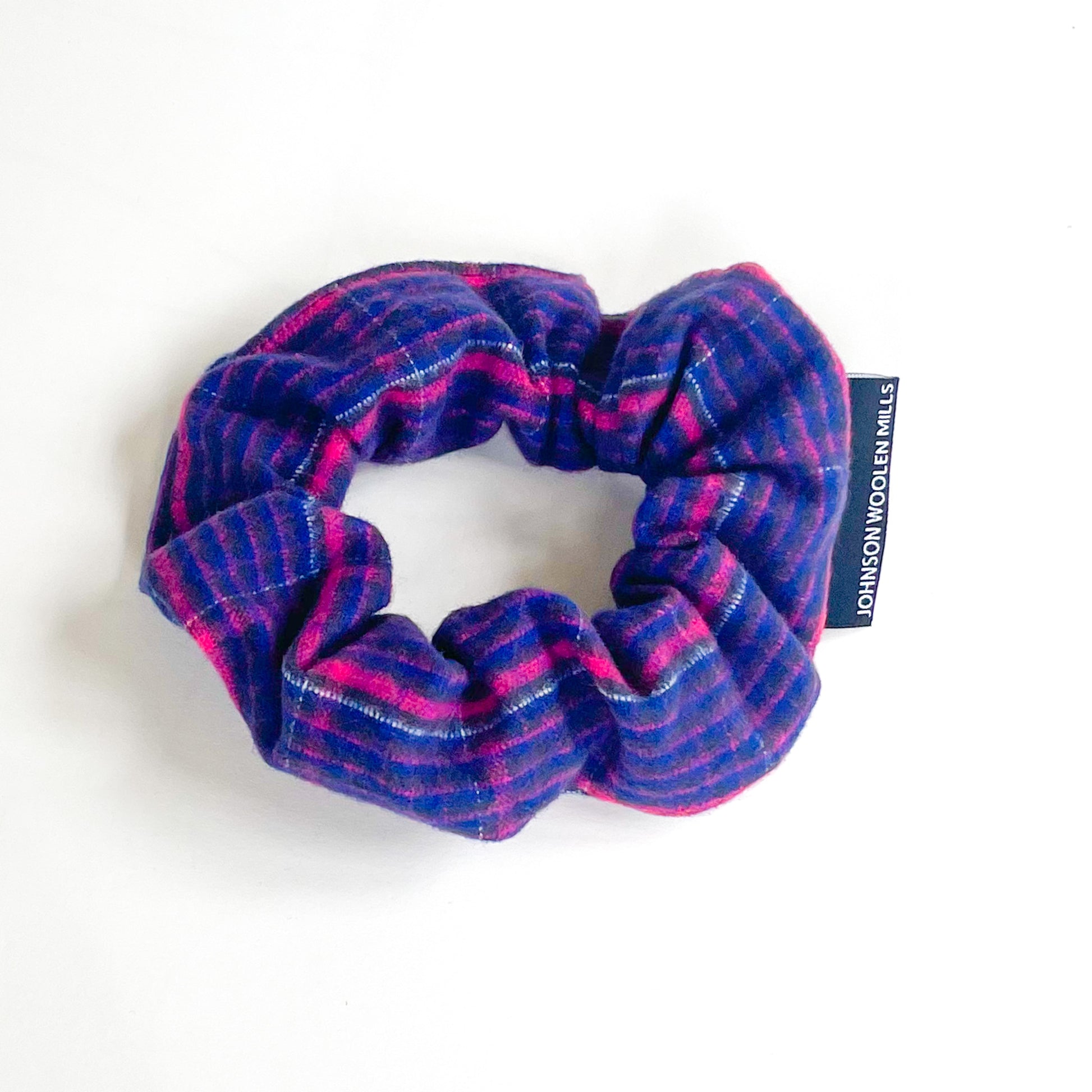 Purple, pink and white plaid flannel scrunchie