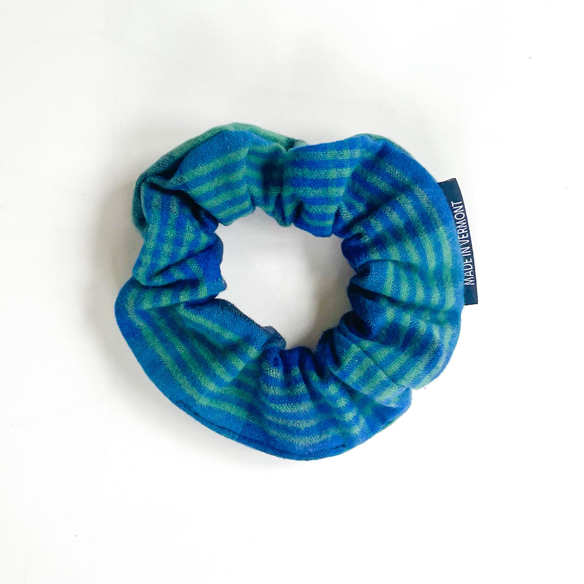 Royal Navy and green plaid flannel scrunchie