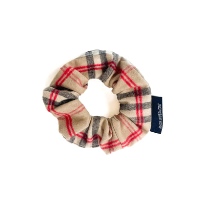 tan red and black plaid flannel scrunchie