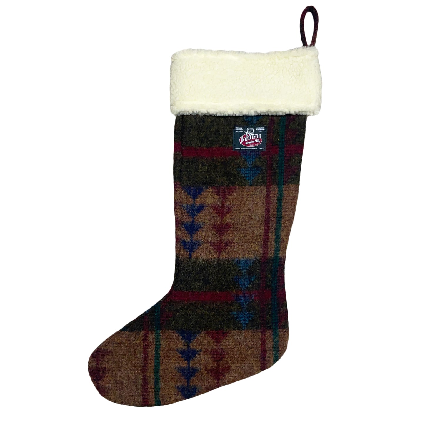 Johnson Woolen Mills lodge print wool Christmas stocking