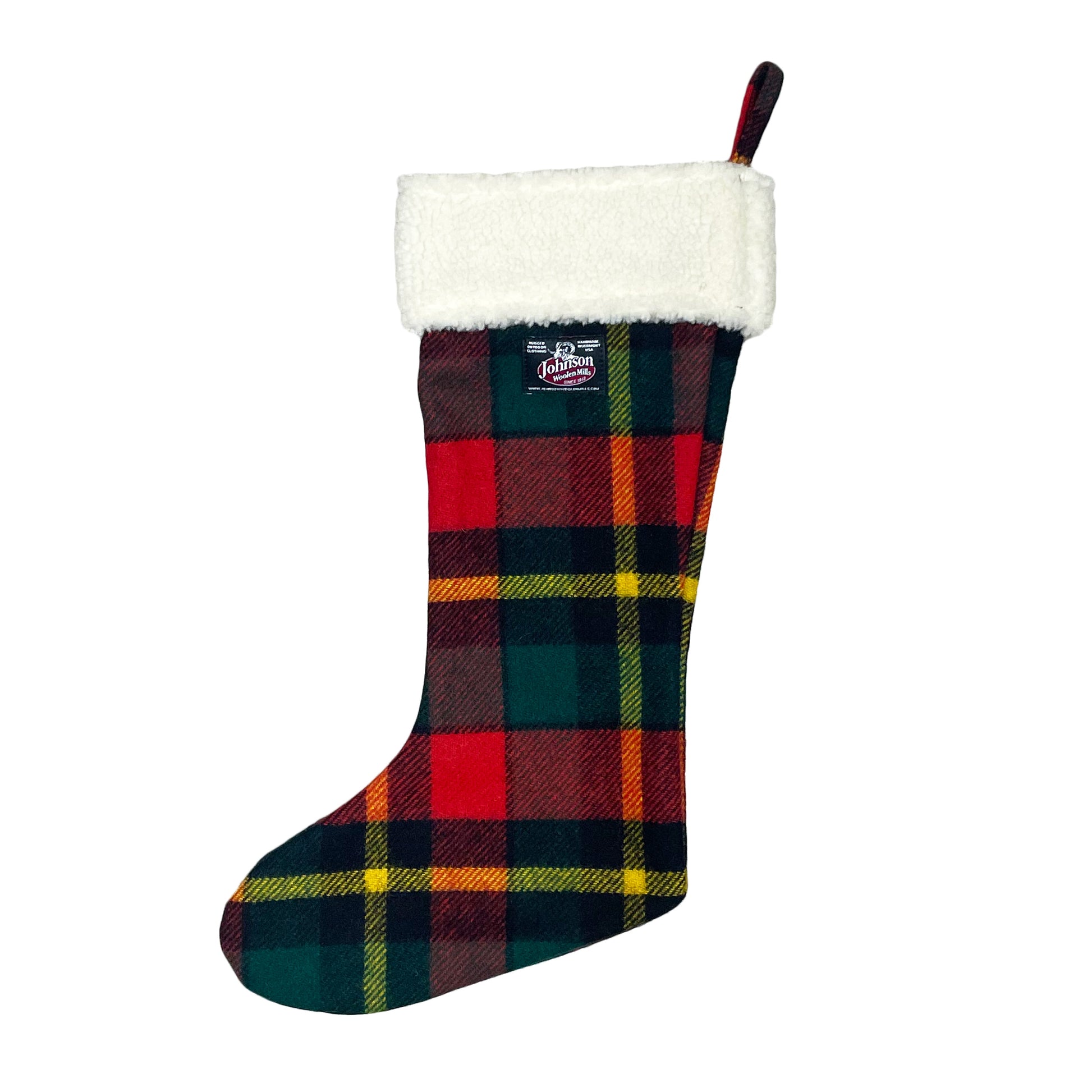 Bright Red Green and Yellow Plaid Christmas stocking 
