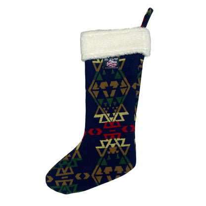 Johnson Woolen Mills blue Indian print wool Christmas stocking