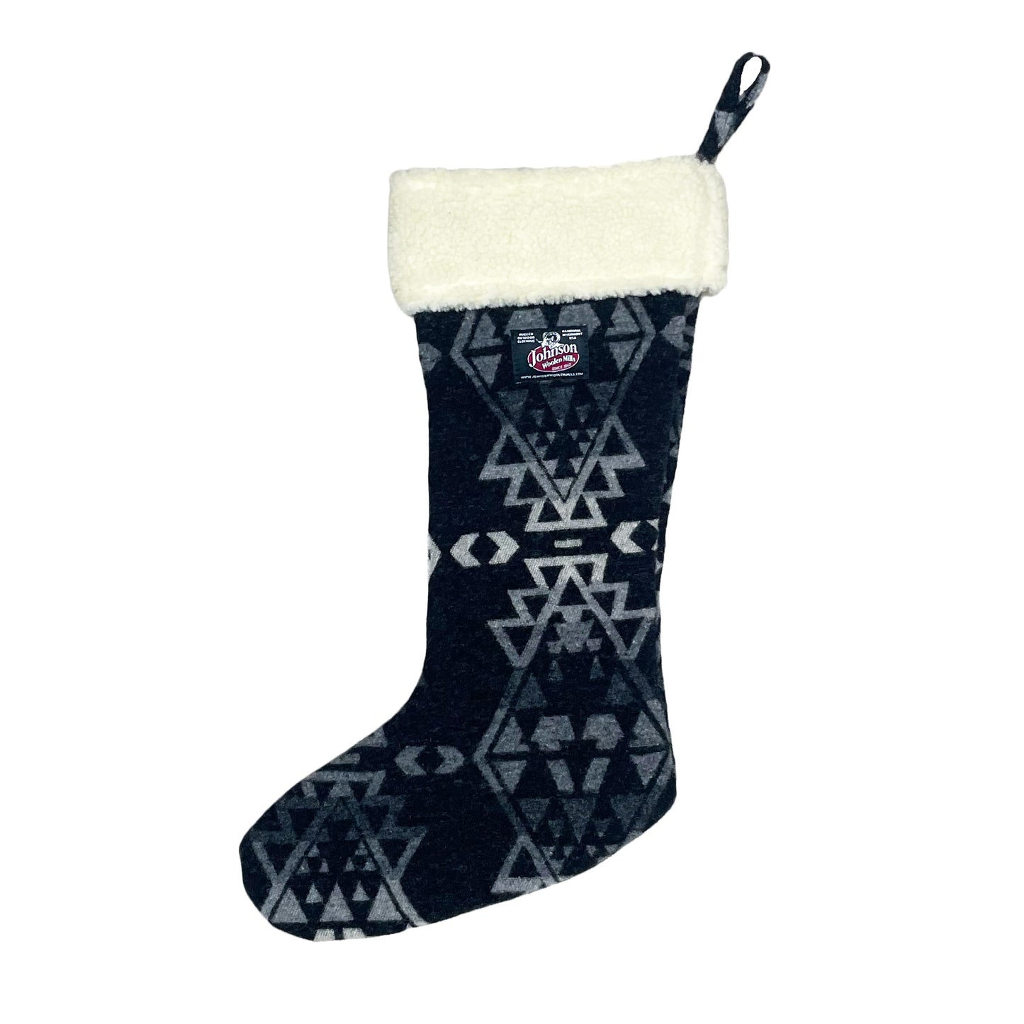 Johnson Woolen Mills gray Indian print wool Christmas stocking
