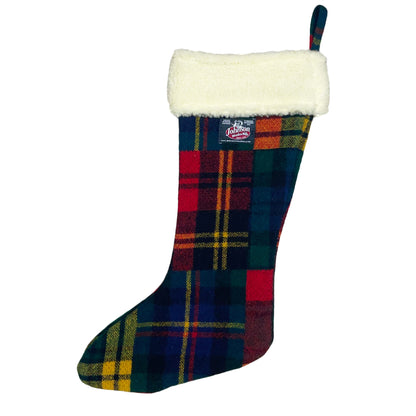 Johnson Woolen Mills multi colored wool Christmas stocking