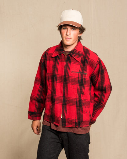 Man wearing vintage plaid wool field jacket