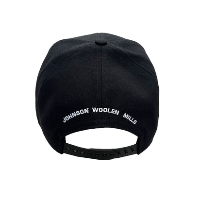 Johnson Woolen Mills embroidered on back of hat