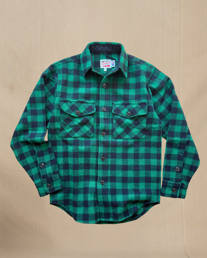 Wool Button down shirt in green and black check