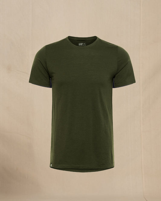 Wuru Men's 100% Merino Wool Short Sleeve in Forest Green