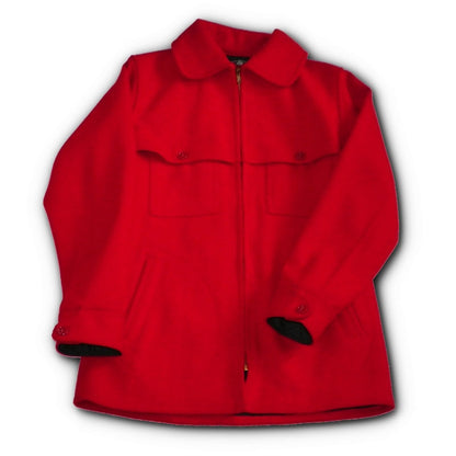 Cruiser Jacket, cape over front & back, Bright Scarlet, tricot lined, zipper front, four front pockets & game pouch on the back, front view