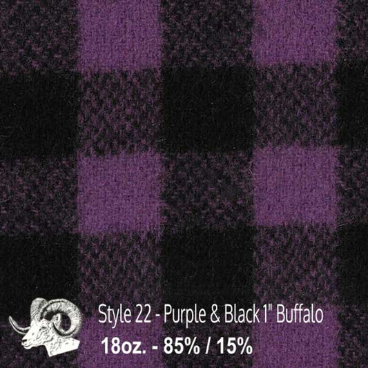 Johnson Woolen Mills swatch - purple and black 1" Buffalo plaid 