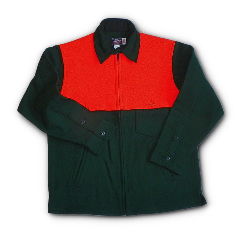Blaze cape jac shirt - green wool shirt with button orange safety cape