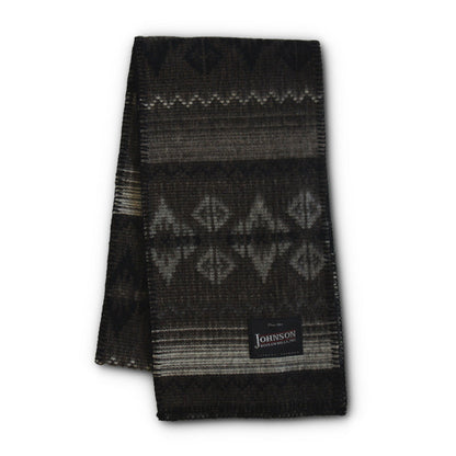 Johnson Woolen Mill Scarf, Stonewall, Black, Grey, Taupe and White print