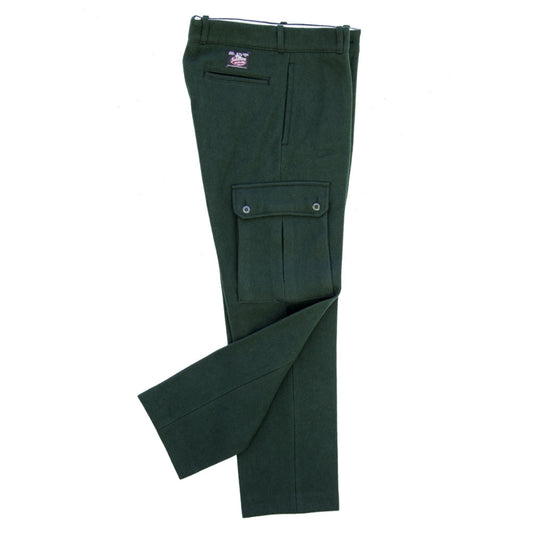 Cargo Pants, Spruce Green, with two 8" x 10" pockets & double button flap, side view
