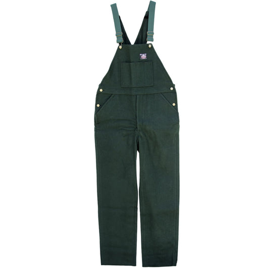Classic Bib Wool Overall, Spruce Green, front chest pockets, two waist & back pockets, adjustable suspender straps, front view