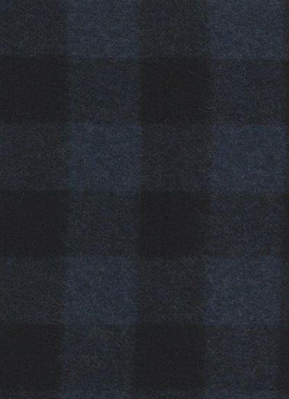 Wool fabric swatch denim-blue and black check