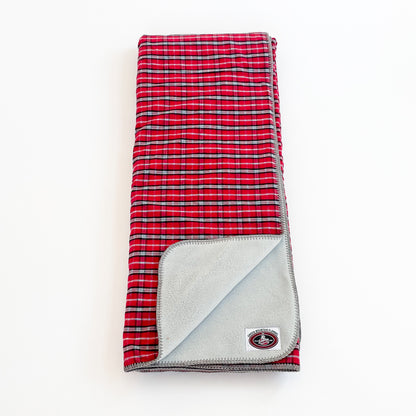 Green Mountain Flannel Throw Lumber Jack red/white stripes with fleece lining open corner view