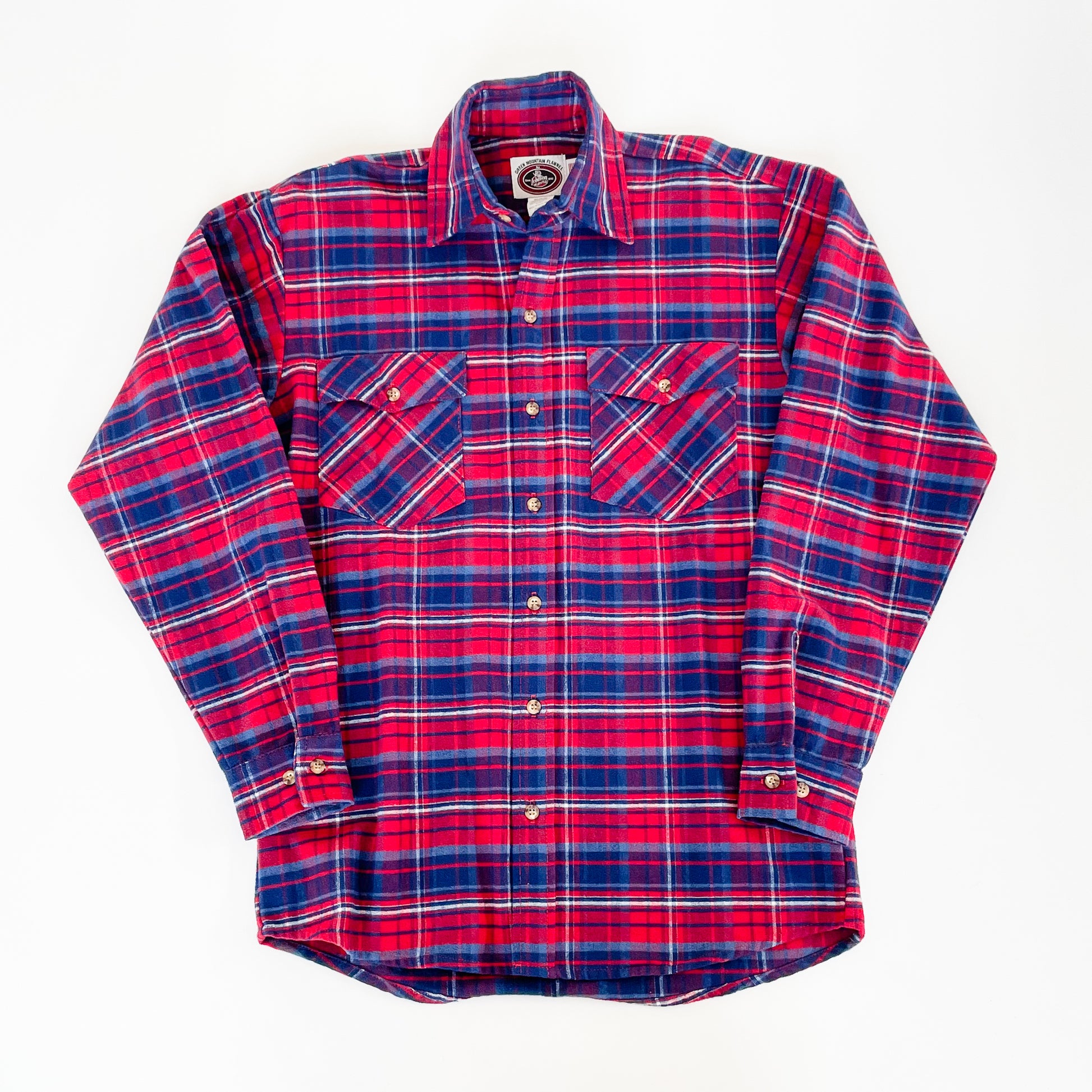Green Mountain Flannel Men's Button long tail shirt, Old Glory, red/pink/blue stripes front view
