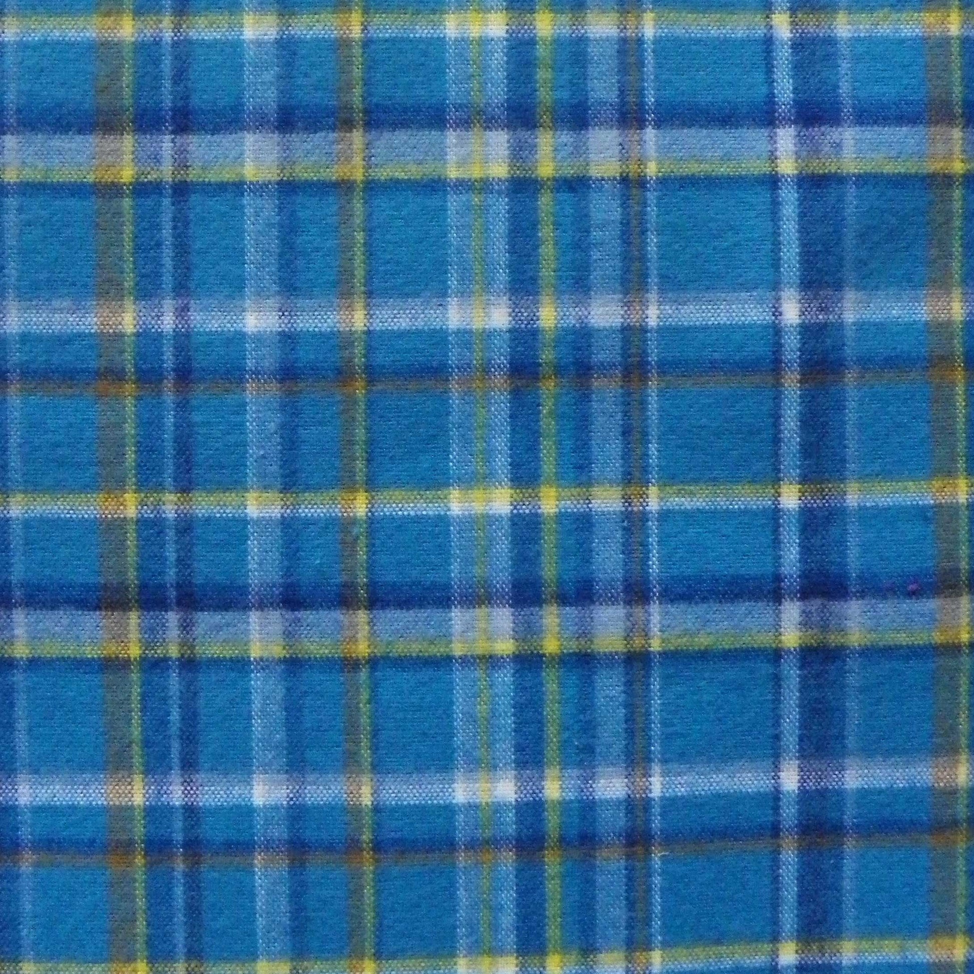 Green Mountain Flannel swatch - Sky blue, dark blue, yellow and white 