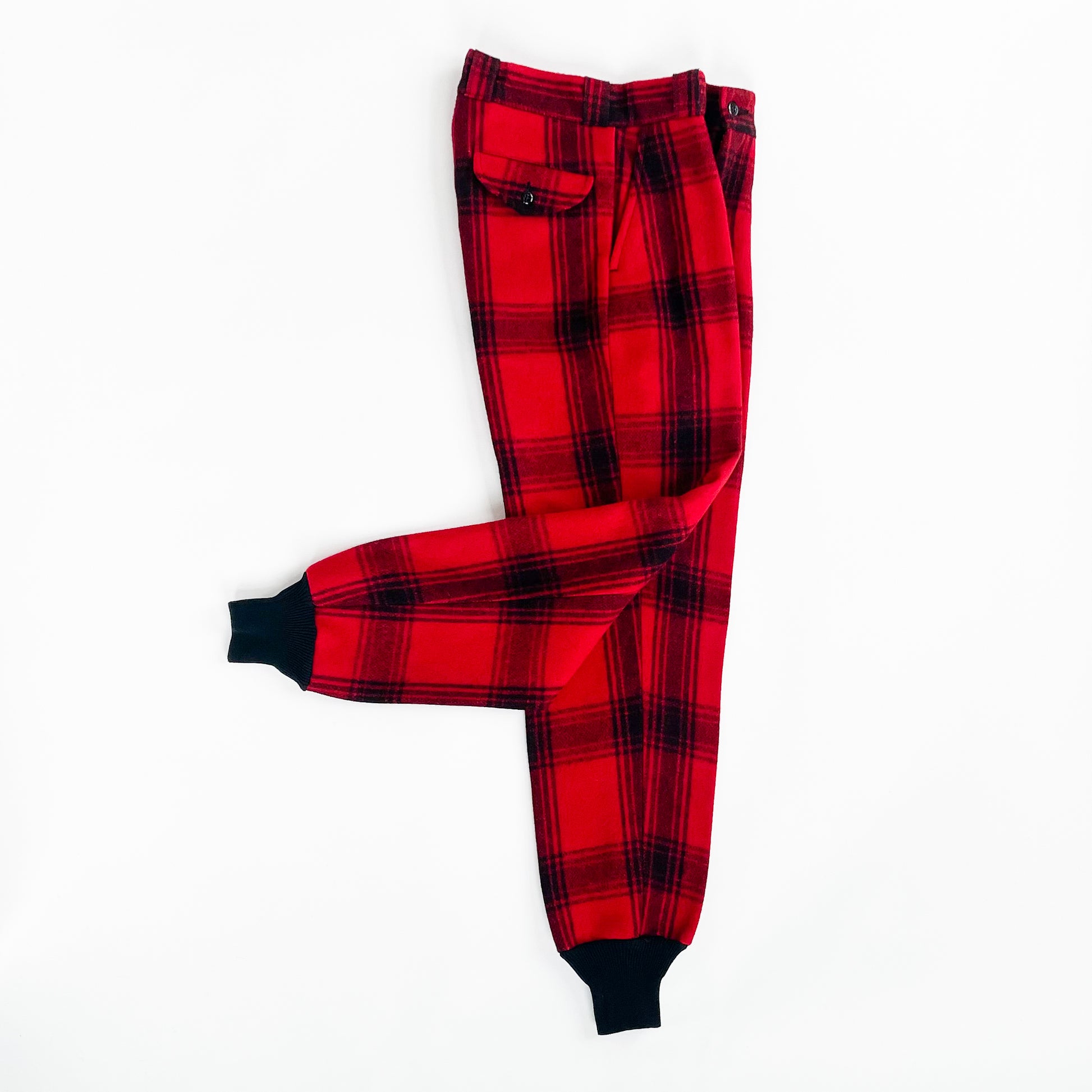 Johnson Woolen Mills Cuff Pants Bright Red & Black Muted Plaid side view
