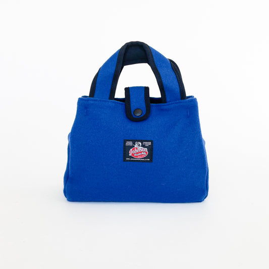Johnson Woolen Mills Bitty Bag Royal Blue front view with two short straps and front snap