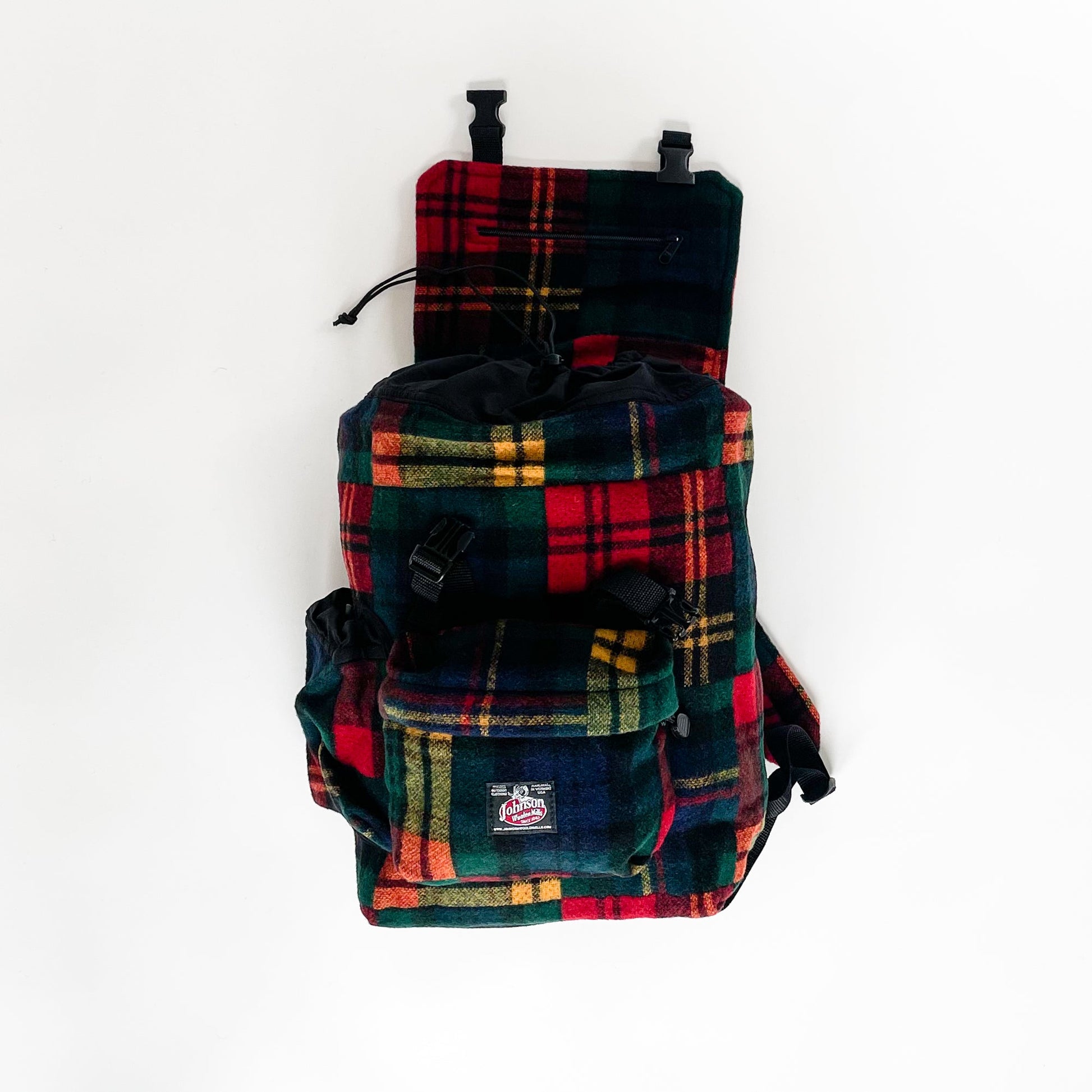 Wool back in multi color plaid - front view with top flap open
