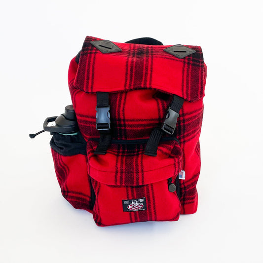 Johnson Woolen Mills Daypack Bright Red & Black Muted Plaid back view