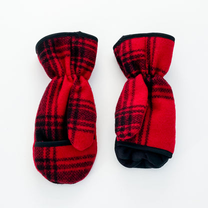 Johnson Woolen Mills mitten - black and red large plaid with finger flap 
