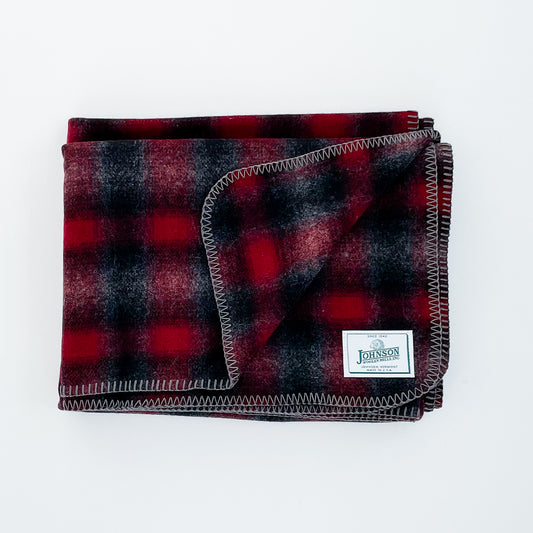 Johnson Woolen Mills Throw, Red/Black/Gray Muted Plaid, folded view