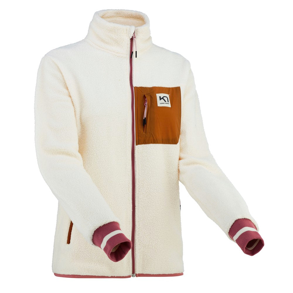 Kari Traa long sleeve full zip fleece.  Cream with orange detail on front left chest pocket and cuffs.