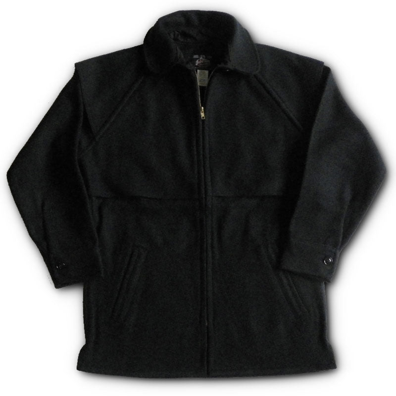 Womens Outback Jacket, Midnight Black, zipper front & button collar with over the shoulder cape, two slash pockets & button sleeves, zippered front view