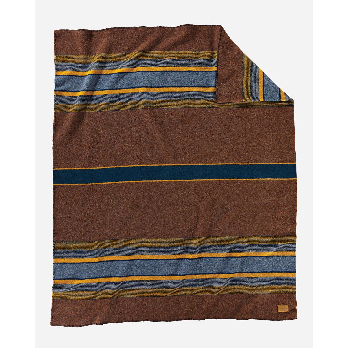 Pendleton Camp Blankets, High Ridge, brown/blue/yellow stripes, folded view