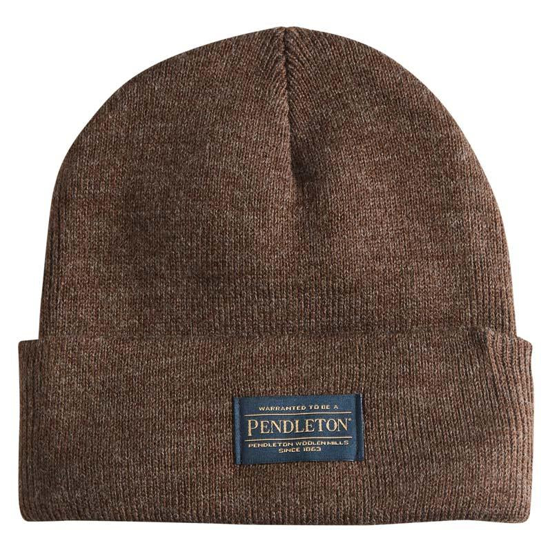Pendleton Beanie Hat, soft stretchy ribbed knit, brown color