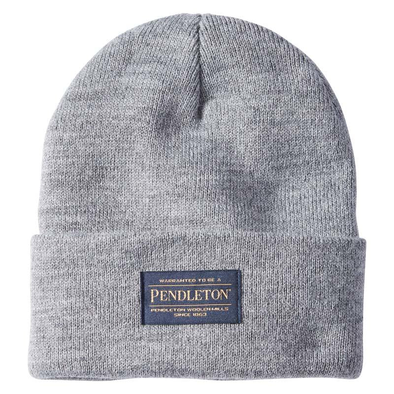 Pendleton Beanie Hat, soft stretchy ribbed knit, grey color