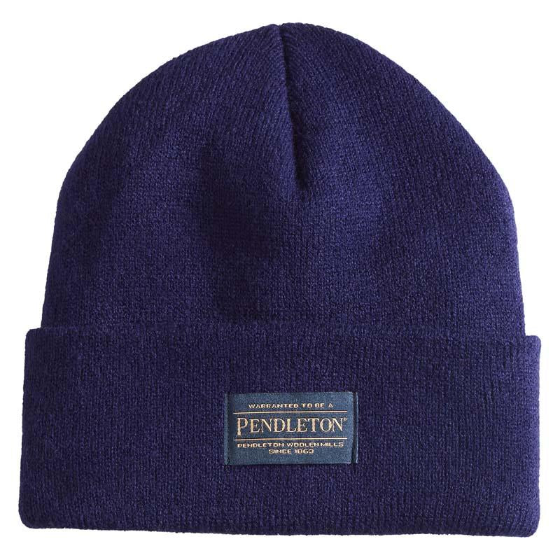 Pendleton Beanie Hat, soft stretchy ribbed knit, navy color