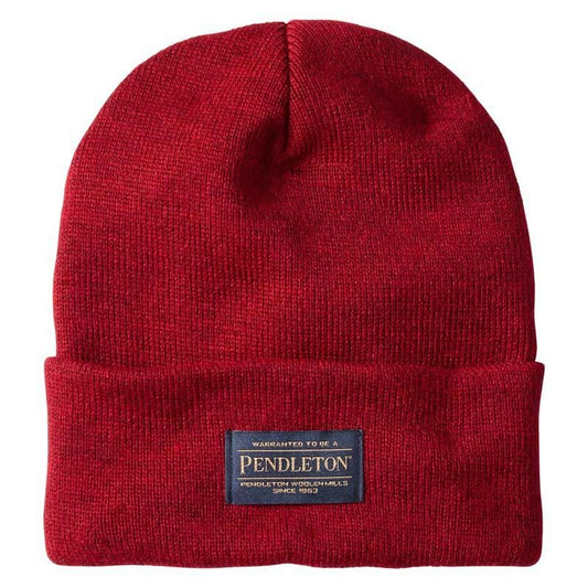 Pendleton Beanie Hat, soft stretchy ribbed knit, red color