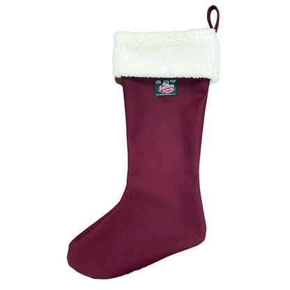 Burgundy wool stocking with white sherpa fleece cuff