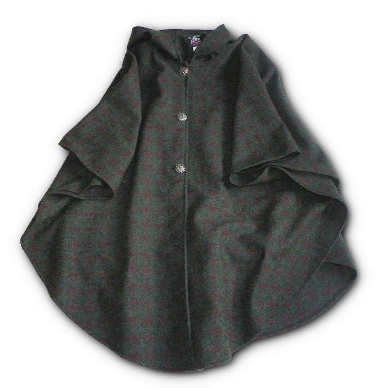 JWM Traditional Women's Button Cape, Adirondack Plaid, Gray with Red and Green Pin stripes