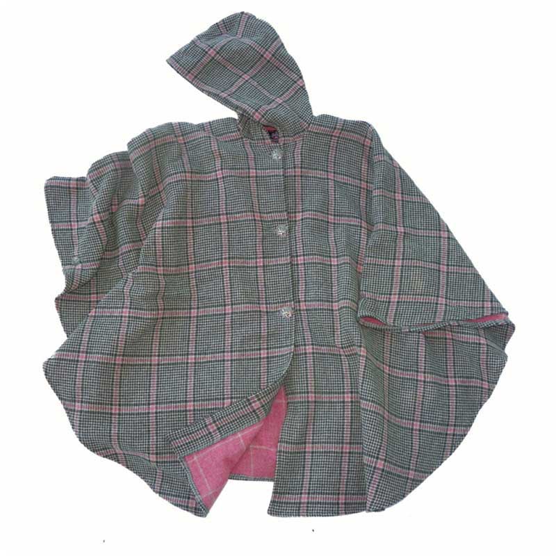 JWM Traditional Women's Button Cape, Pink and Gray Plaid