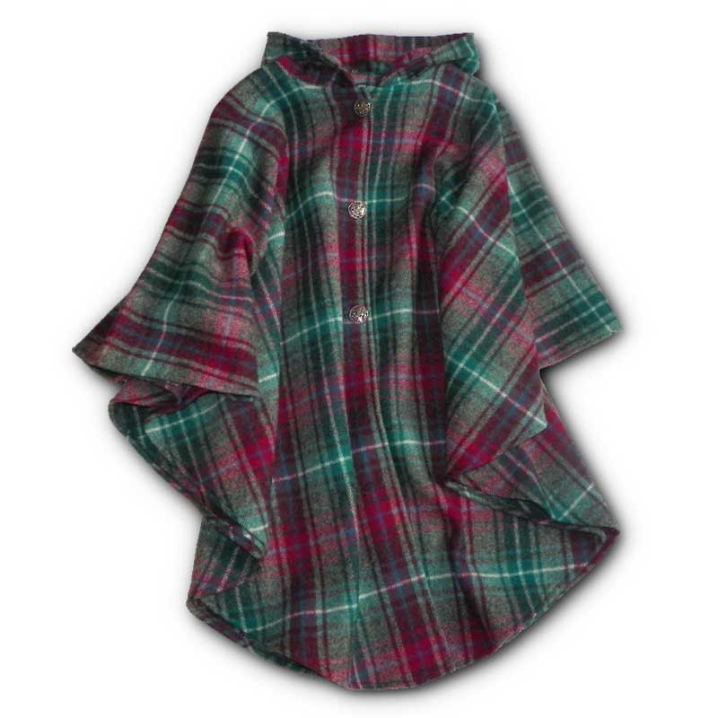 Traditional Button Cape - Wine Gray & Teal Plaid