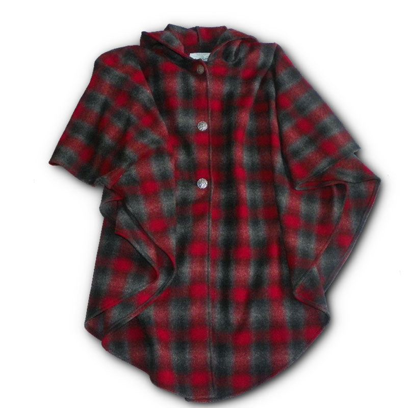 Traditional Button Cape - Red, Black, & Gray Muted Plaid