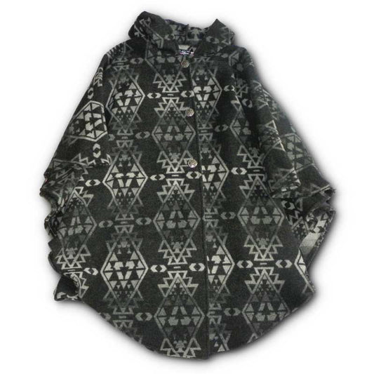 JWM Traditional Women's Button Cape, gray and white geometric print